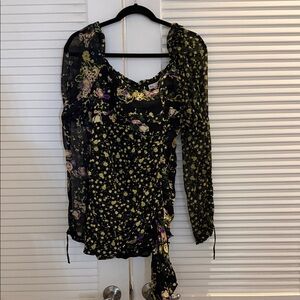 For Love And Lemons Black and Yellow Floral Blouse